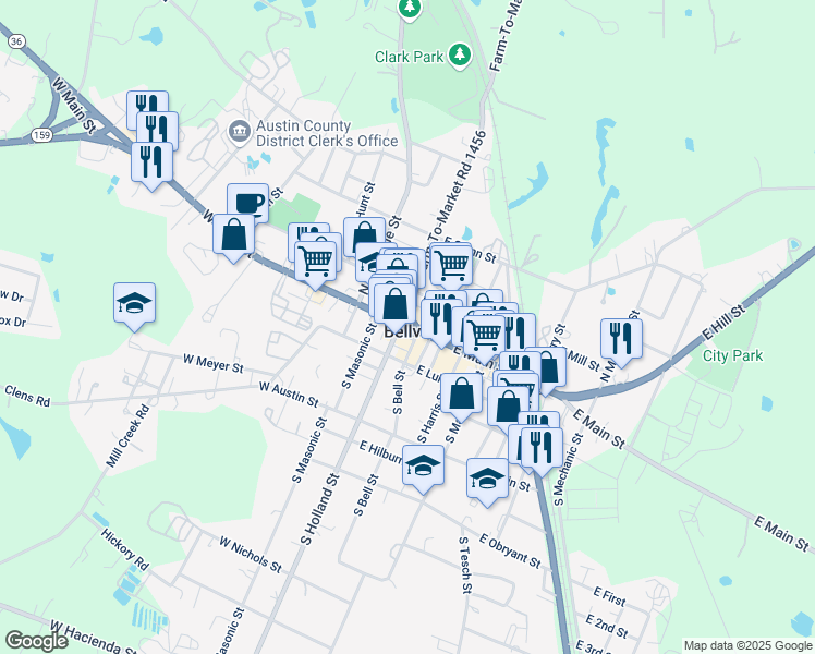 map of restaurants, bars, coffee shops, grocery stores, and more near 1517 West Main Street in Bellville