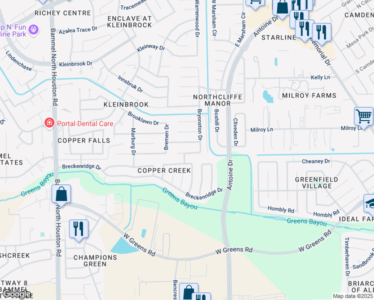 map of restaurants, bars, coffee shops, grocery stores, and more near 3842 Buckhurst Dr in Houston