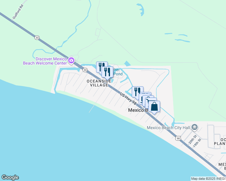 map of restaurants, bars, coffee shops, grocery stores, and more near 101 North 36th Street in Mexico Beach