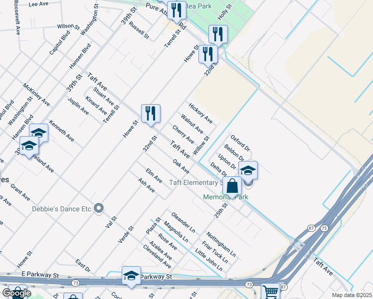 map of restaurants, bars, coffee shops, grocery stores, and more near 3153 Taft Avenue in Groves