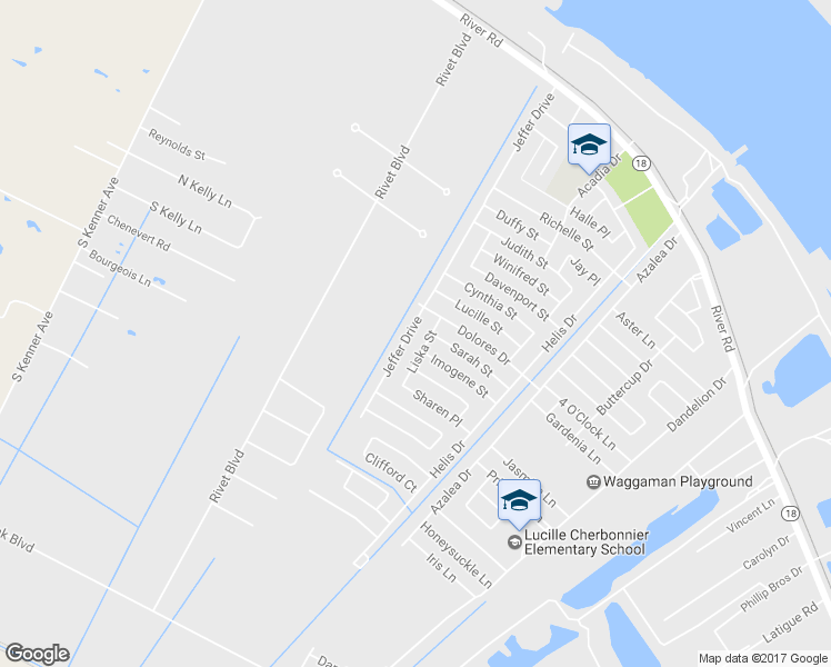 map of restaurants, bars, coffee shops, grocery stores, and more near 421 Jeffer Drive in Westwego