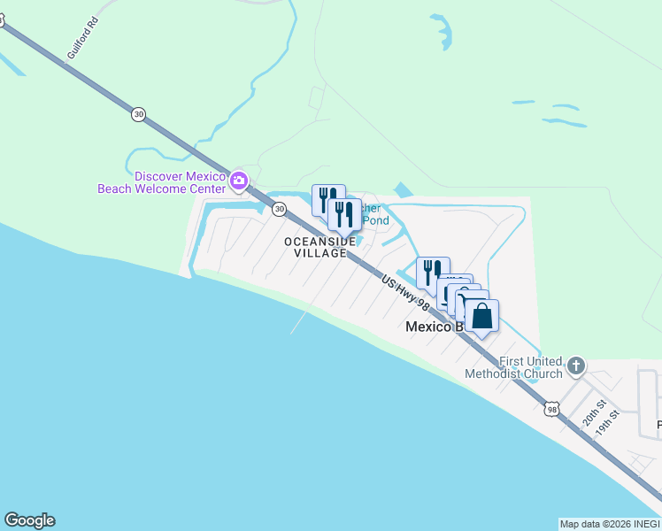 map of restaurants, bars, coffee shops, grocery stores, and more near 106C South 37th Street in Mexico Beach