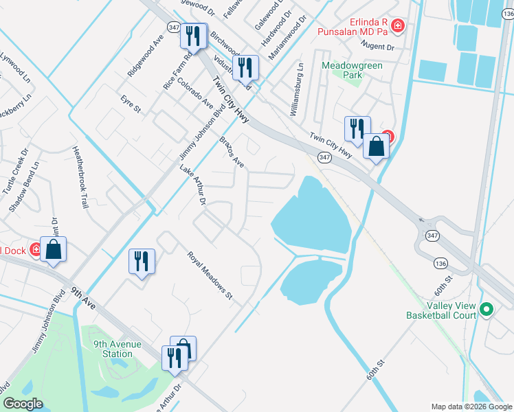 map of restaurants, bars, coffee shops, grocery stores, and more near 4412 Sherylwood Dr in Port Arthur
