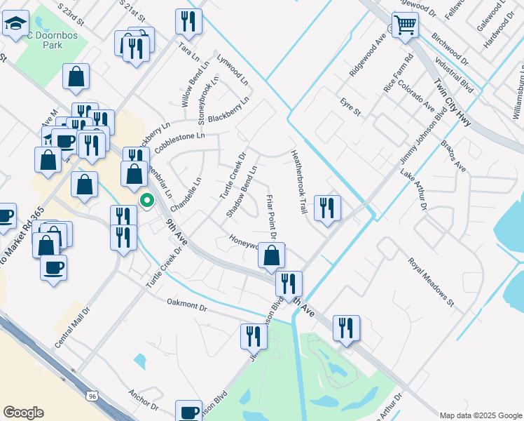 map of restaurants, bars, coffee shops, grocery stores, and more near 8024 Chimney Rock Court in Port Arthur