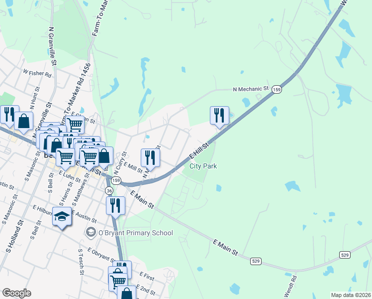 map of restaurants, bars, coffee shops, grocery stores, and more near 407 North Amthor Street in Bellville