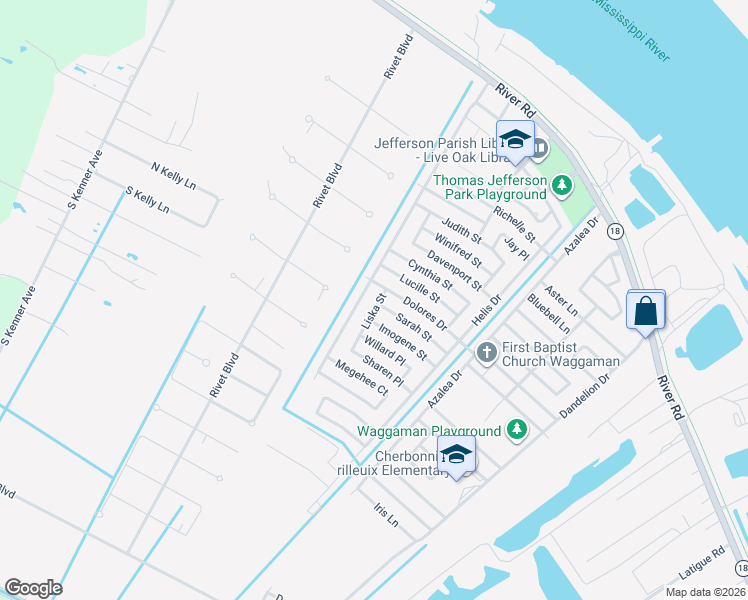 map of restaurants, bars, coffee shops, grocery stores, and more near 421 Jeffer Drive in Westwego