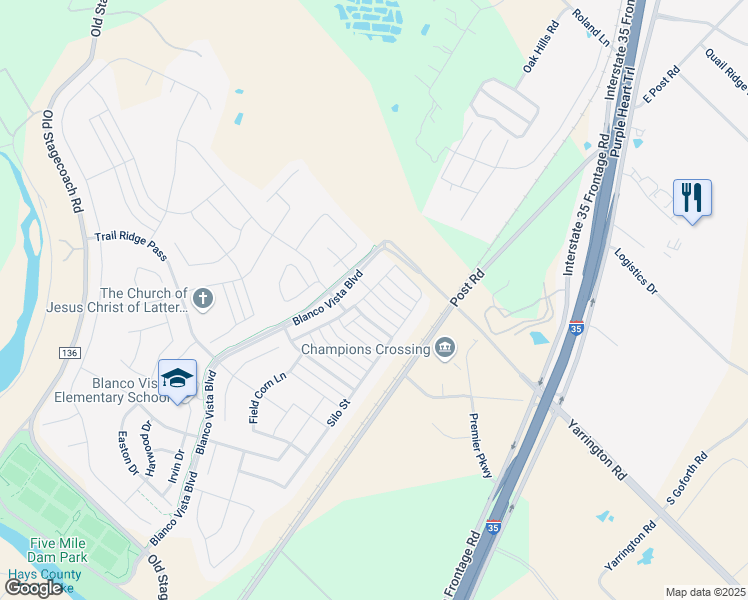 map of restaurants, bars, coffee shops, grocery stores, and more near 214 Gambel Oak Way in San Marcos