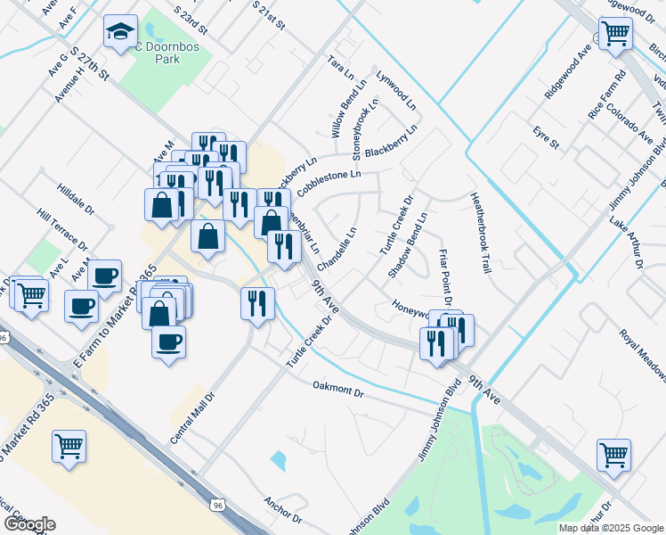 map of restaurants, bars, coffee shops, grocery stores, and more near 3700 Chandelle Ln in Port Arthur