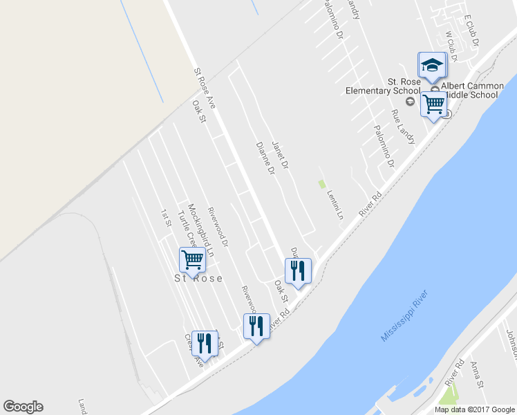 map of restaurants, bars, coffee shops, grocery stores, and more near 405 Saint Rose Avenue in Saint Rose