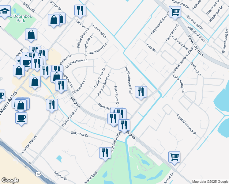 map of restaurants, bars, coffee shops, grocery stores, and more near 8024 Chimney Rock Court in Port Arthur