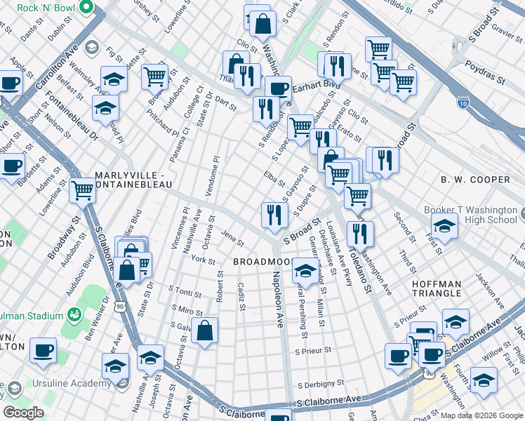 map of restaurants, bars, coffee shops, grocery stores, and more near 4217 General Pershing Street in New Orleans
