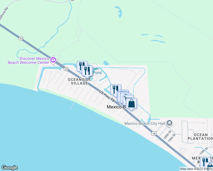map of restaurants, bars, coffee shops, grocery stores, and more near 3300 US Highway 98 in Mexico Beach