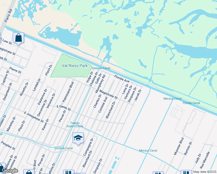 map of restaurants, bars, coffee shops, grocery stores, and more near 3812 Corinne Avenue in Chalmette
