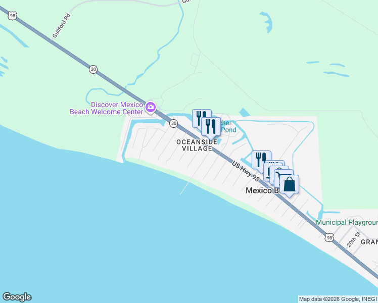 map of restaurants, bars, coffee shops, grocery stores, and more near 115 South 39th Street in Mexico Beach