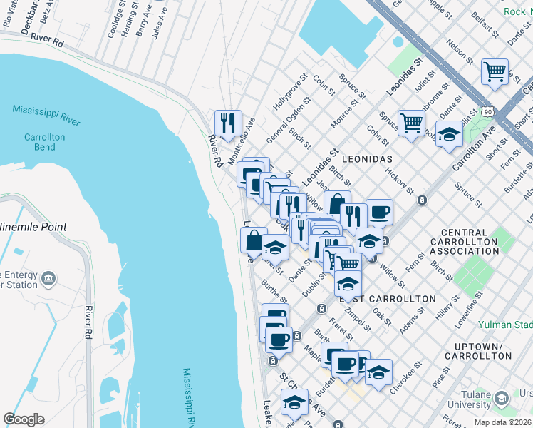 map of restaurants, bars, coffee shops, grocery stores, and more near 8623 Zimple Street in New Orleans