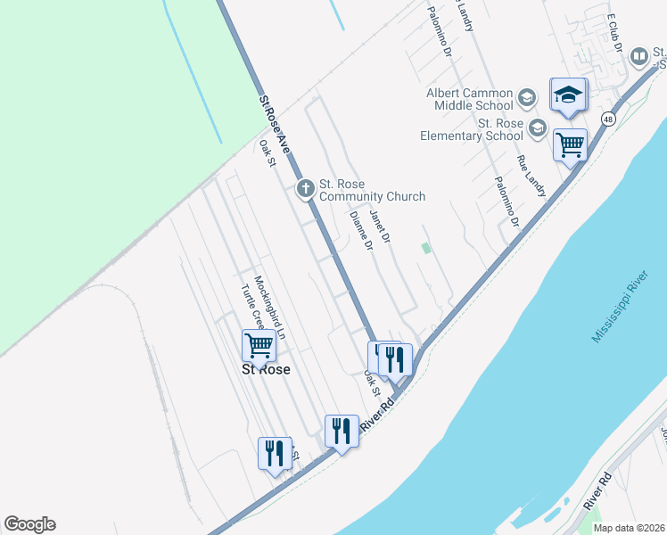 map of restaurants, bars, coffee shops, grocery stores, and more near 405 Saint Rose Avenue in Saint Rose