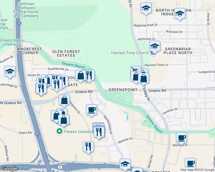map of restaurants, bars, coffee shops, grocery stores, and more near in Houston