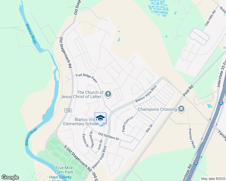 map of restaurants, bars, coffee shops, grocery stores, and more near 102 Preston Trail in San Marcos