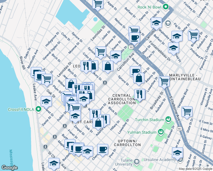 map of restaurants, bars, coffee shops, grocery stores, and more near in New Orleans