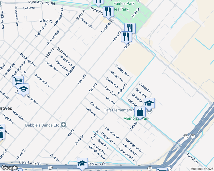 map of restaurants, bars, coffee shops, grocery stores, and more near 3153 Taft Avenue in Groves