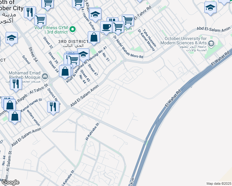 map of restaurants, bars, coffee shops, grocery stores, and more near in First 6th of October
