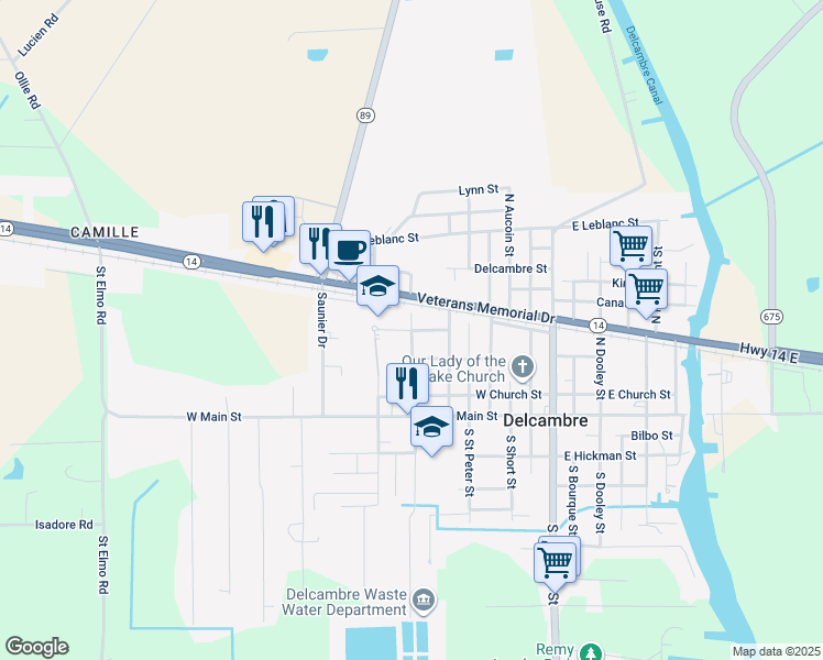 map of restaurants, bars, coffee shops, grocery stores, and more near 706 Martin Luther King Junior Drive in Delcambre