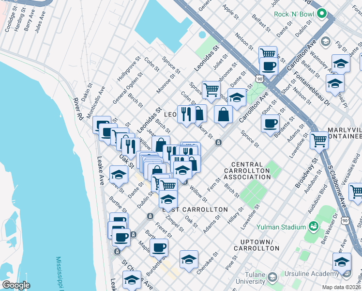 map of restaurants, bars, coffee shops, grocery stores, and more near in New Orleans