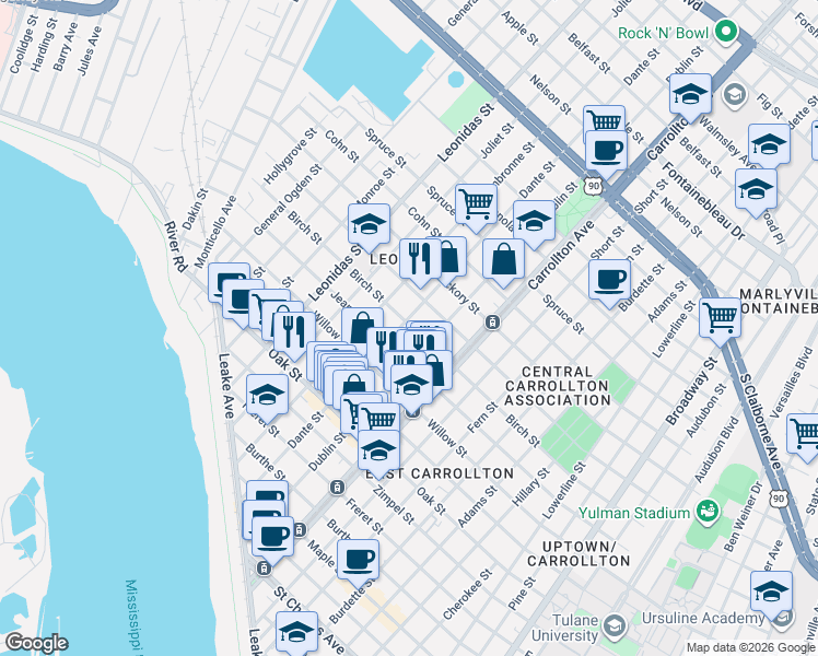 map of restaurants, bars, coffee shops, grocery stores, and more near in New Orleans