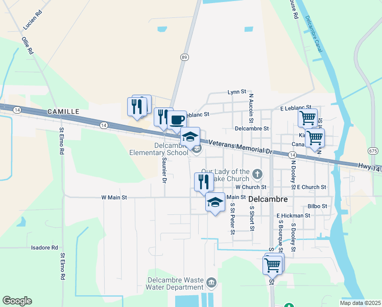 map of restaurants, bars, coffee shops, grocery stores, and more near 706 Martin Luther King Junior Drive in Delcambre