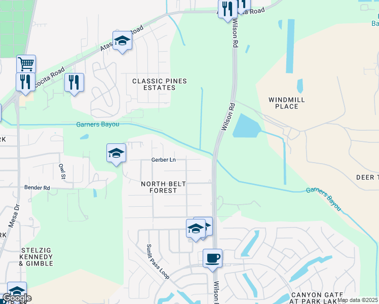 map of restaurants, bars, coffee shops, grocery stores, and more near 3803 Pablo Trail in Humble