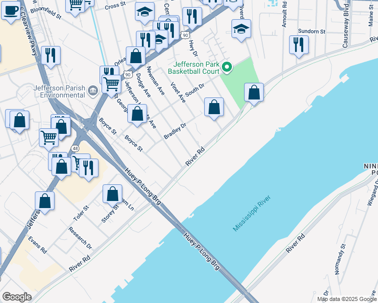map of restaurants, bars, coffee shops, grocery stores, and more near 148 Dodge Avenue in Jefferson