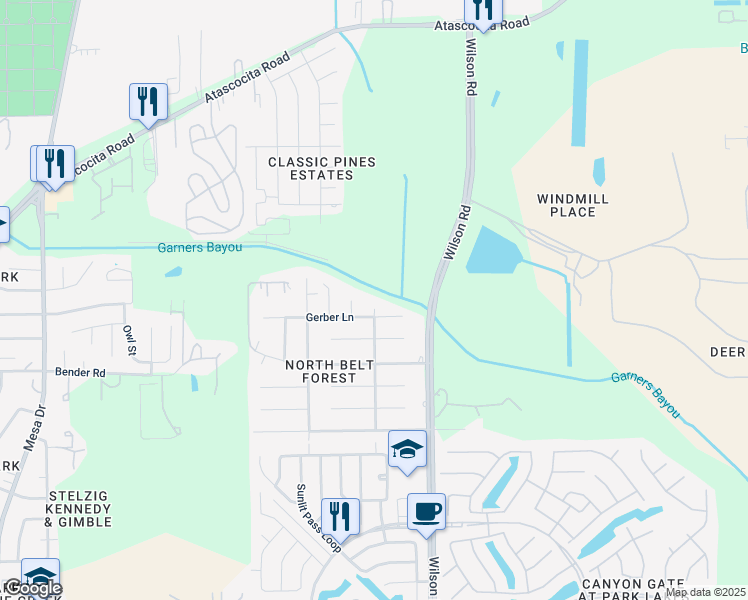 map of restaurants, bars, coffee shops, grocery stores, and more near 3803 Pablo Trail in Humble