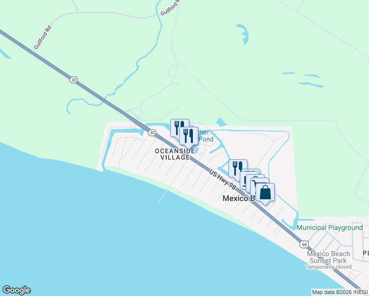 map of restaurants, bars, coffee shops, grocery stores, and more near 3706 U.S. 98 in Mexico Beach