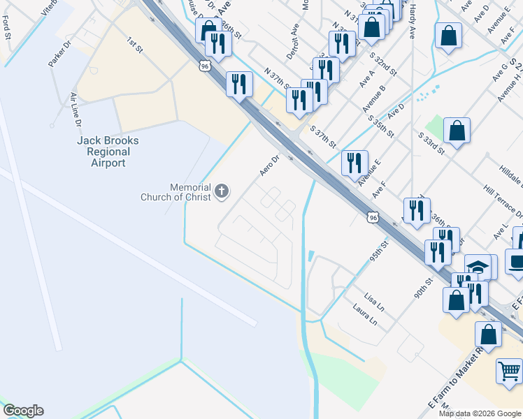 map of restaurants, bars, coffee shops, grocery stores, and more near 10520 Dominion Ranch Drive in Port Arthur