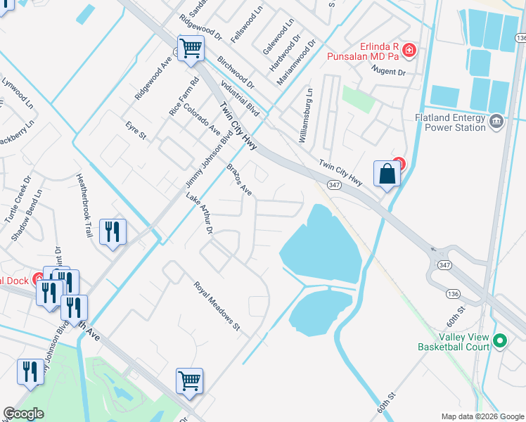 map of restaurants, bars, coffee shops, grocery stores, and more near 4407 Kandywood Drive in Port Arthur