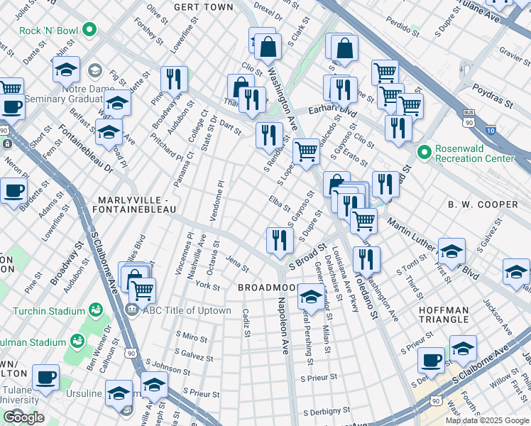 map of restaurants, bars, coffee shops, grocery stores, and more near in New Orleans