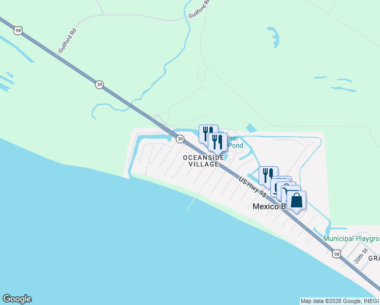 map of restaurants, bars, coffee shops, grocery stores, and more near 101 South 40th Street in Mexico Beach