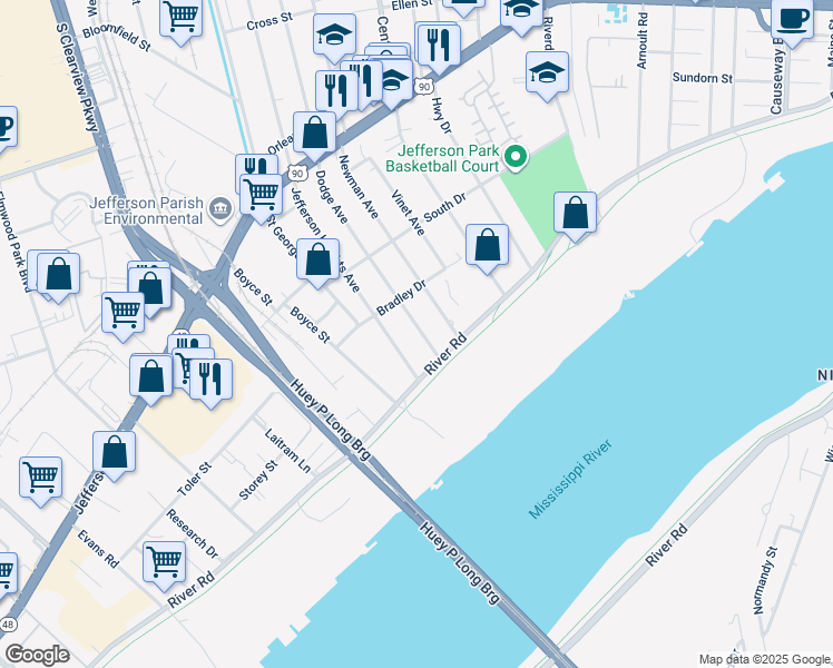 map of restaurants, bars, coffee shops, grocery stores, and more near 148 Dodge Avenue in Jefferson
