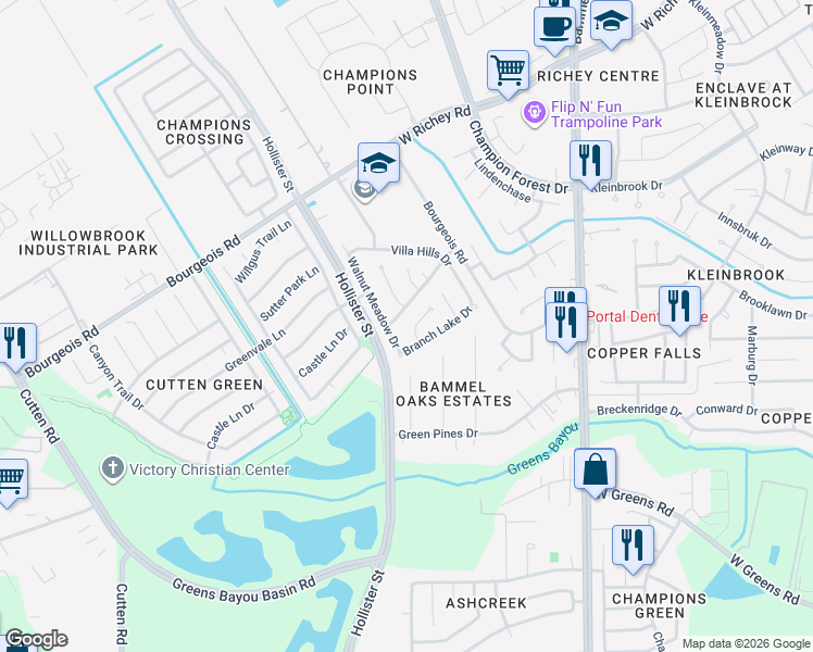 map of restaurants, bars, coffee shops, grocery stores, and more near 6026 Forest Plaza Court in Houston
