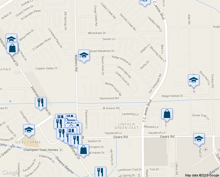 map of restaurants, bars, coffee shops, grocery stores, and more near 11526 Dovedale Court in Houston