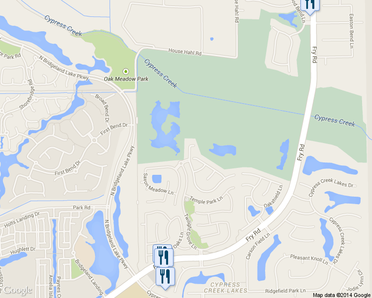 map of restaurants, bars, coffee shops, grocery stores, and more near 12011 Silverwood Bend Lane in Cypress