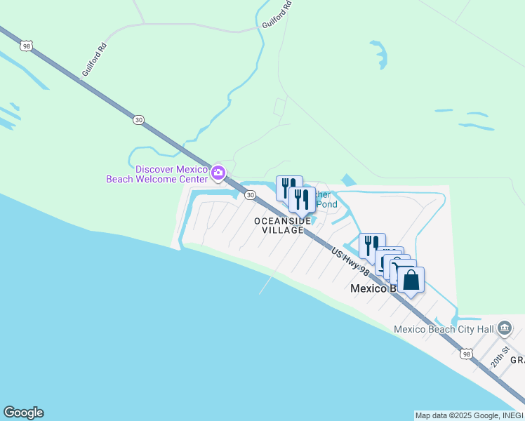 map of restaurants, bars, coffee shops, grocery stores, and more near 101 South 40th Street in Mexico Beach