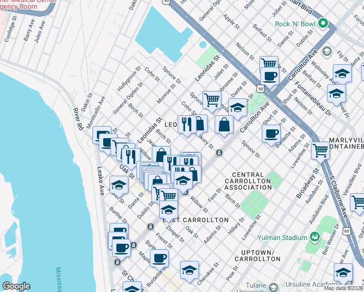 map of restaurants, bars, coffee shops, grocery stores, and more near in New Orleans