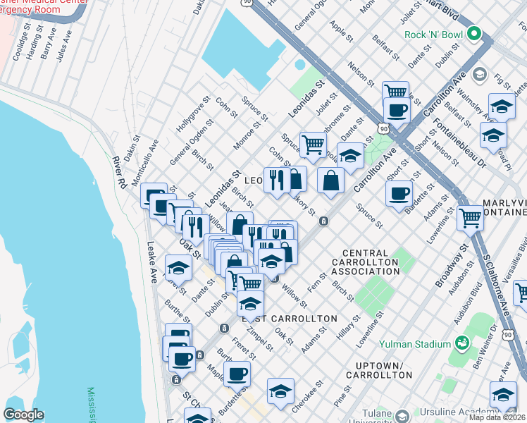 map of restaurants, bars, coffee shops, grocery stores, and more near in New Orleans