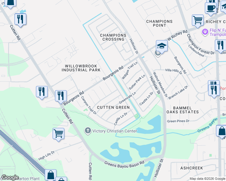 map of restaurants, bars, coffee shops, grocery stores, and more near 6503 Seegers Trail Dr in Houston