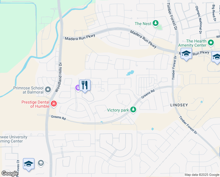 map of restaurants, bars, coffee shops, grocery stores, and more near 15818 Formaston Forest Drive in Atascocita