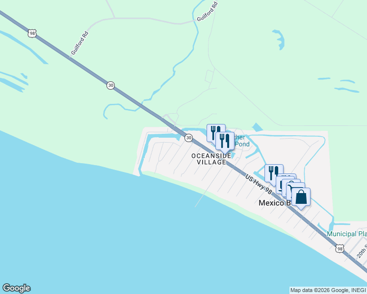 map of restaurants, bars, coffee shops, grocery stores, and more near 107 42nd Street in Mexico Beach