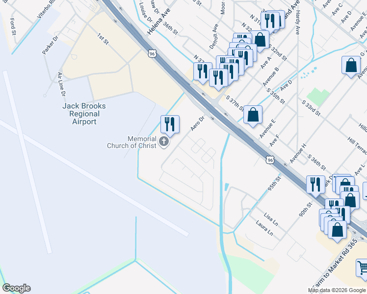 map of restaurants, bars, coffee shops, grocery stores, and more near 10520 Dominion Ranch Drive in Port Arthur