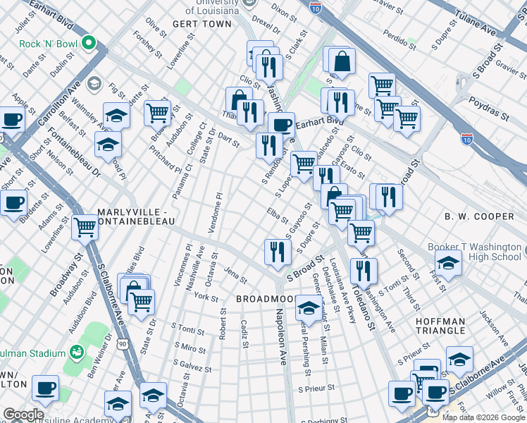 map of restaurants, bars, coffee shops, grocery stores, and more near in New Orleans