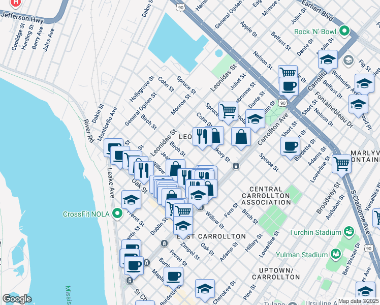 map of restaurants, bars, coffee shops, grocery stores, and more near in New Orleans